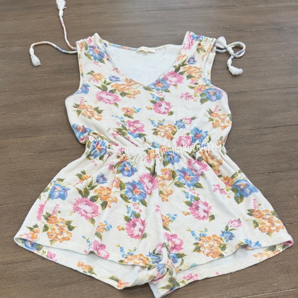 LoveShackFancy Floral Kids Romper in Pink and Blue